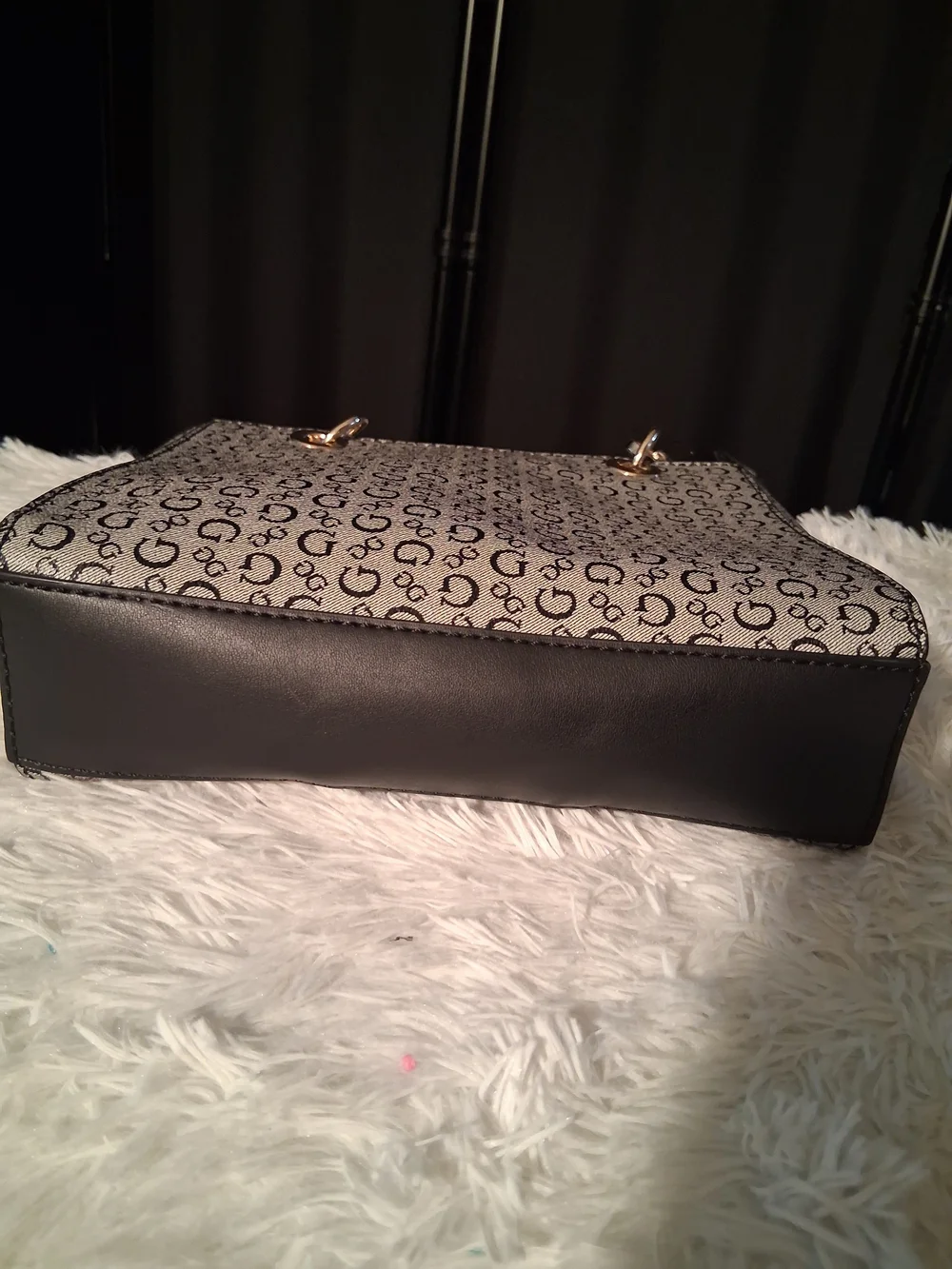 Guess Monogram Logo Satchel in Black and Gray with Gold Hardware
